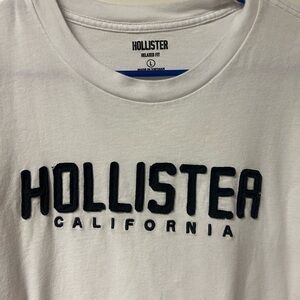 Hollister White Tee with Black Lettering Long Sleeve